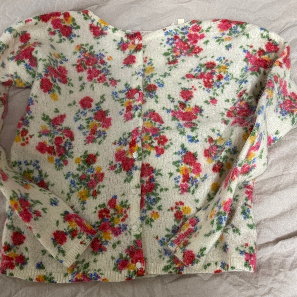 Sezane Floral Cardigan - Cream, Red, Pink, Green, Blue
